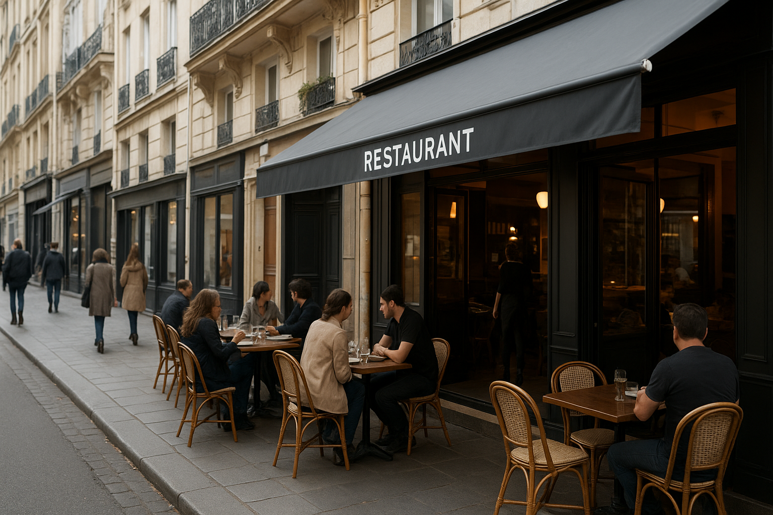 busy commercial street france restaurant mettant en valeur un bon emplacement restaurant